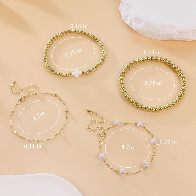 PEALICIOUS 2Pcs Chunky Bracelet for Women, Girls Gold Bangle Bracelet 7in Minimalist Silver Chunky Bangles Valentines Gifts, Trendy Gold Arm Cuff Upper Arm Band, Stack Bead Pearl Gift Summer Jewelry - Image 4